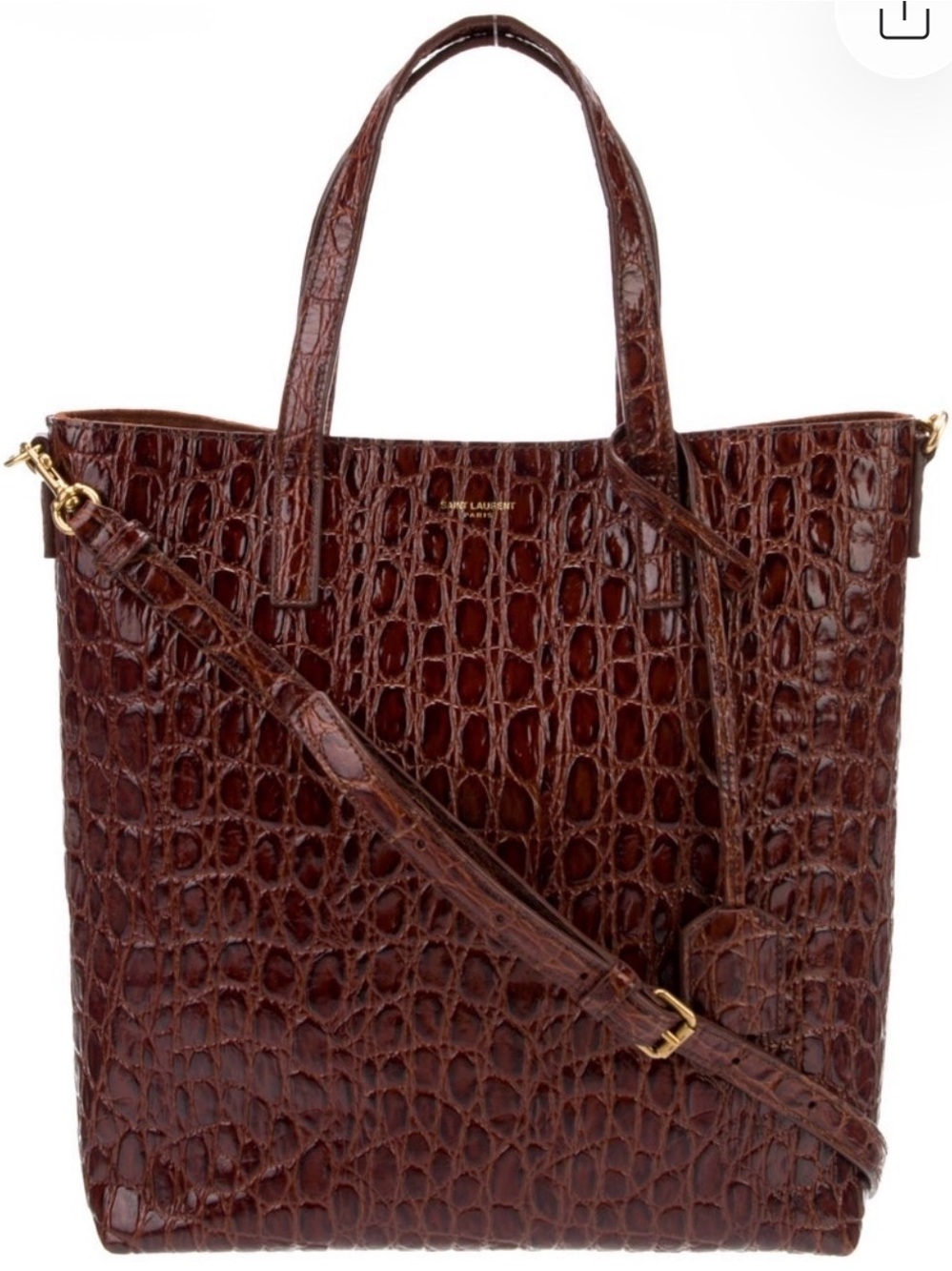 YVES SAINT LAURENT Croc-Embossed Leather Tote Bag in Deep Brown